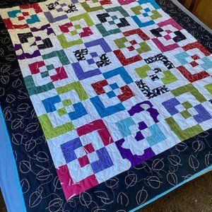 Quilt Handmade Black White Colorful Abstract Fabrics Twin or Throw